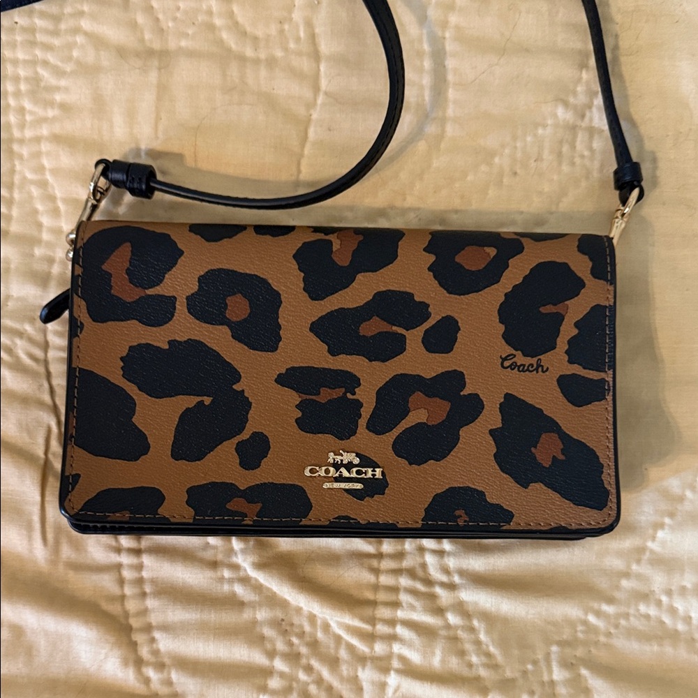 Coach Black and Brown Animal Print Crossbody Bag
